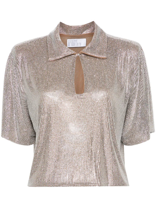 Cropped Rhinestone Polo Shirt