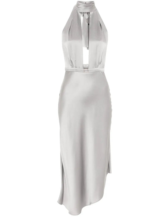 Asymmetric Satin Midi Dress