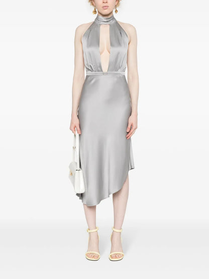 Asymmetric Satin Midi Dress