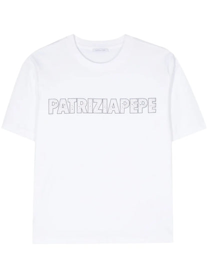 Rhinestone-Logo Cotton T-Shirt