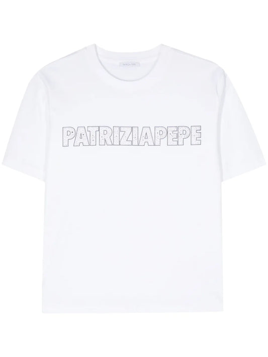 Rhinestone-Logo Cotton T-Shirt