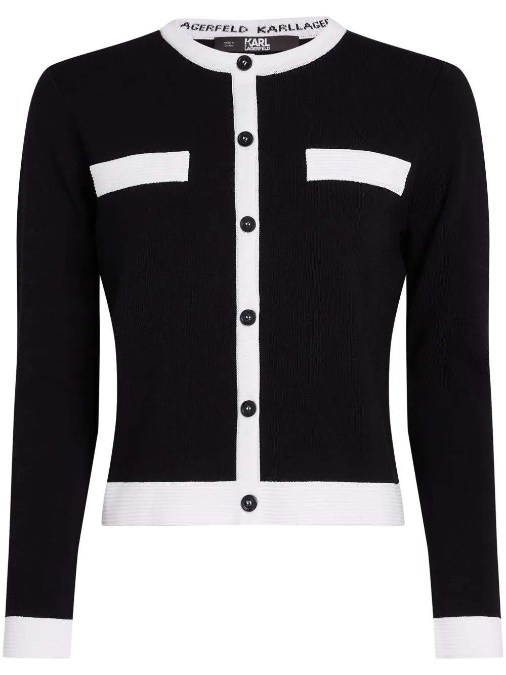 Contrasting-Trim Cardigan