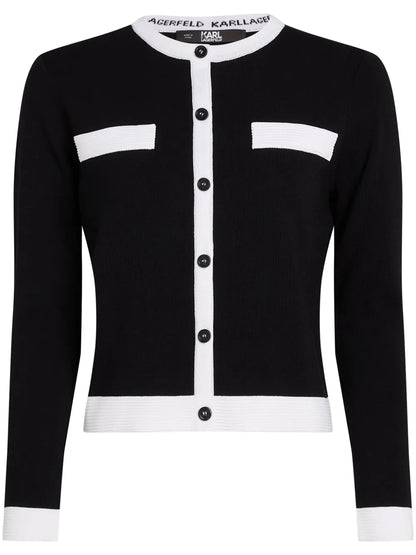 Contrasting-Trim Cardigan