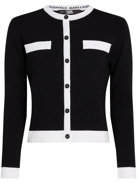 Contrasting-Trim Cardigan
