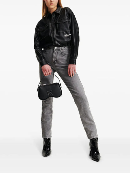 Logo-Embroidered Faux-Leather Shirt