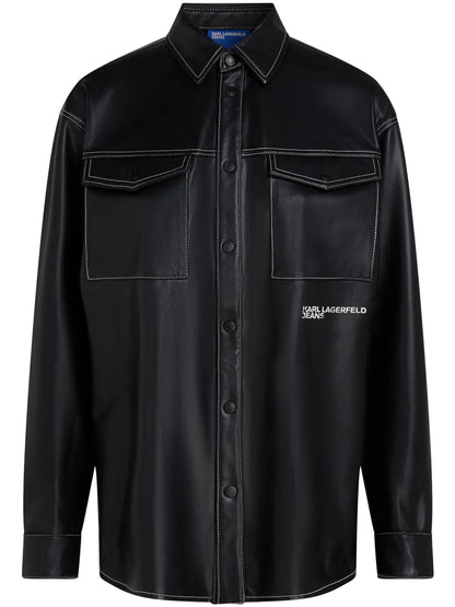 Logo-Embroidered Faux-Leather Shirt