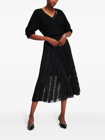 Pleated Mesh Midi Skirt