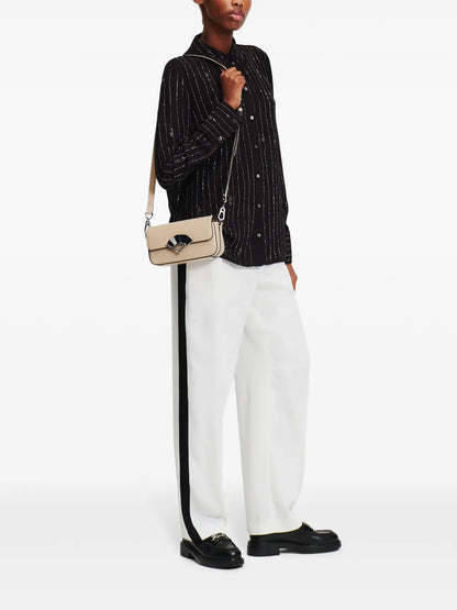 Pinstriped Rhinestone-Embellished Shirt
