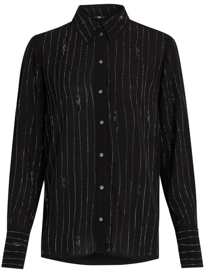 Pinstriped Rhinestone-Embellished Shirt