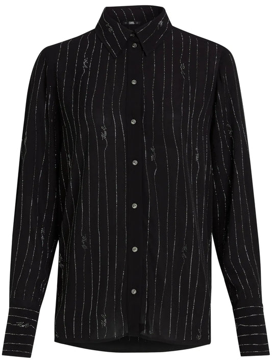 Pinstriped Rhinestone-Embellished Shirt