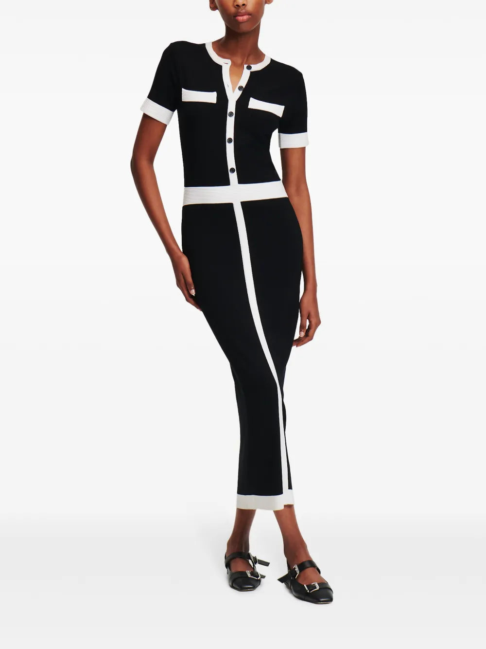 Short-Sleeve Knitted Midi Dress