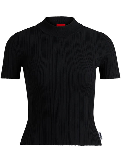Mock-Neck Ribbed-Knit Top