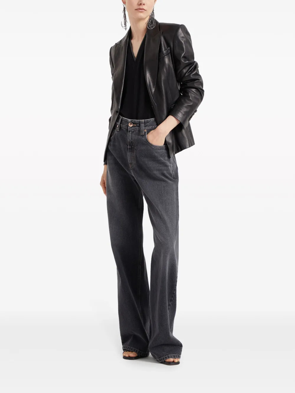 V-Neck Top With Metallic Detail At Neckline