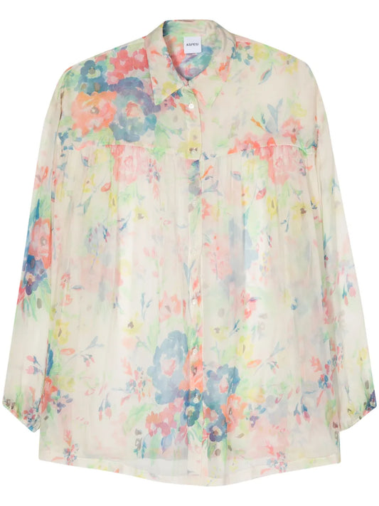 Floral-Print Crepon Shirt