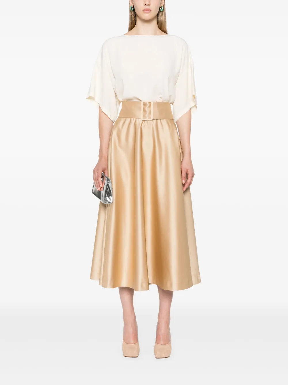 Boat-Neck Crepe Blouse