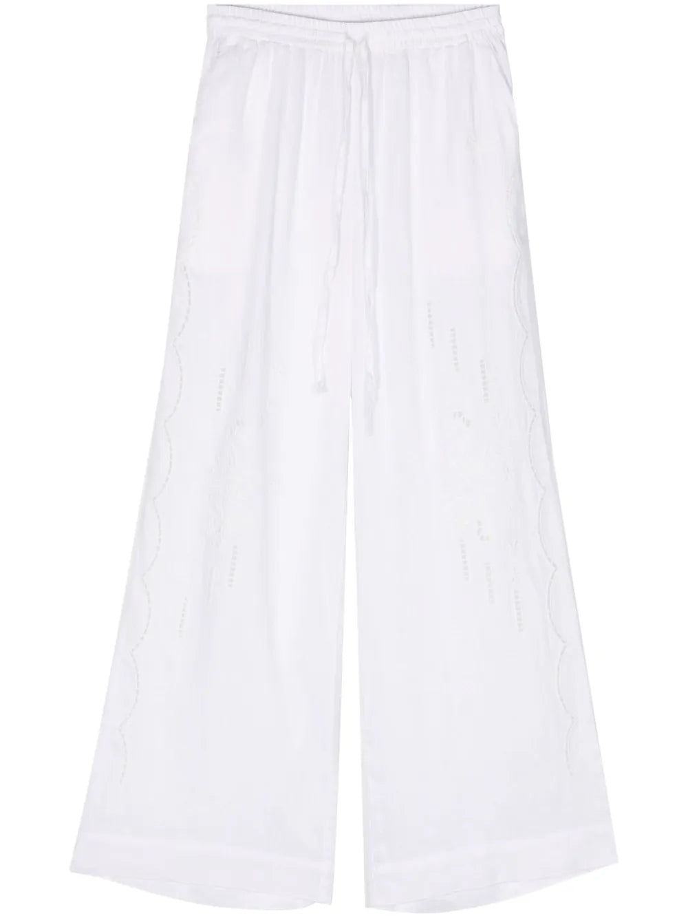 Floral-Embroidered Linen Trousers