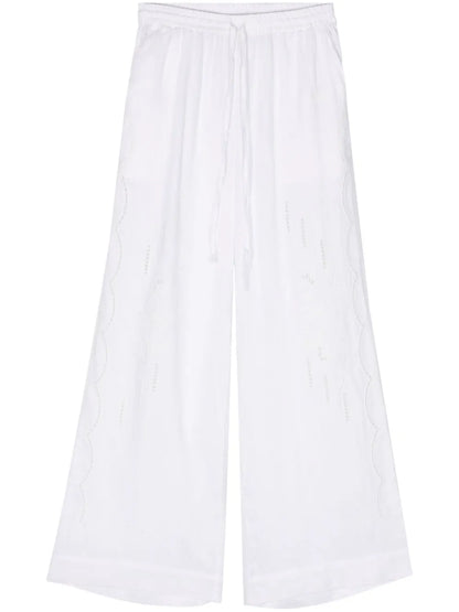 Floral-Embroidered Linen Trousers