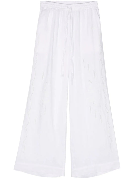 Floral-Embroidered Linen Trousers
