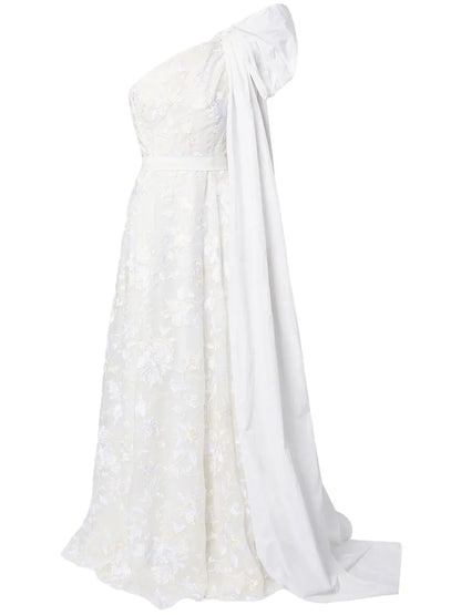Hanne One-Shoulder Embroidered Gown