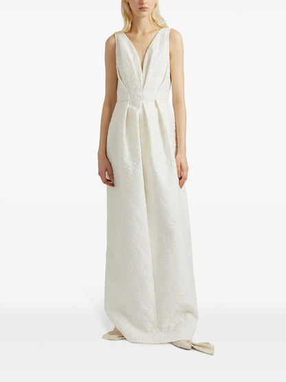 Gathered Floral-Matelassé Gown