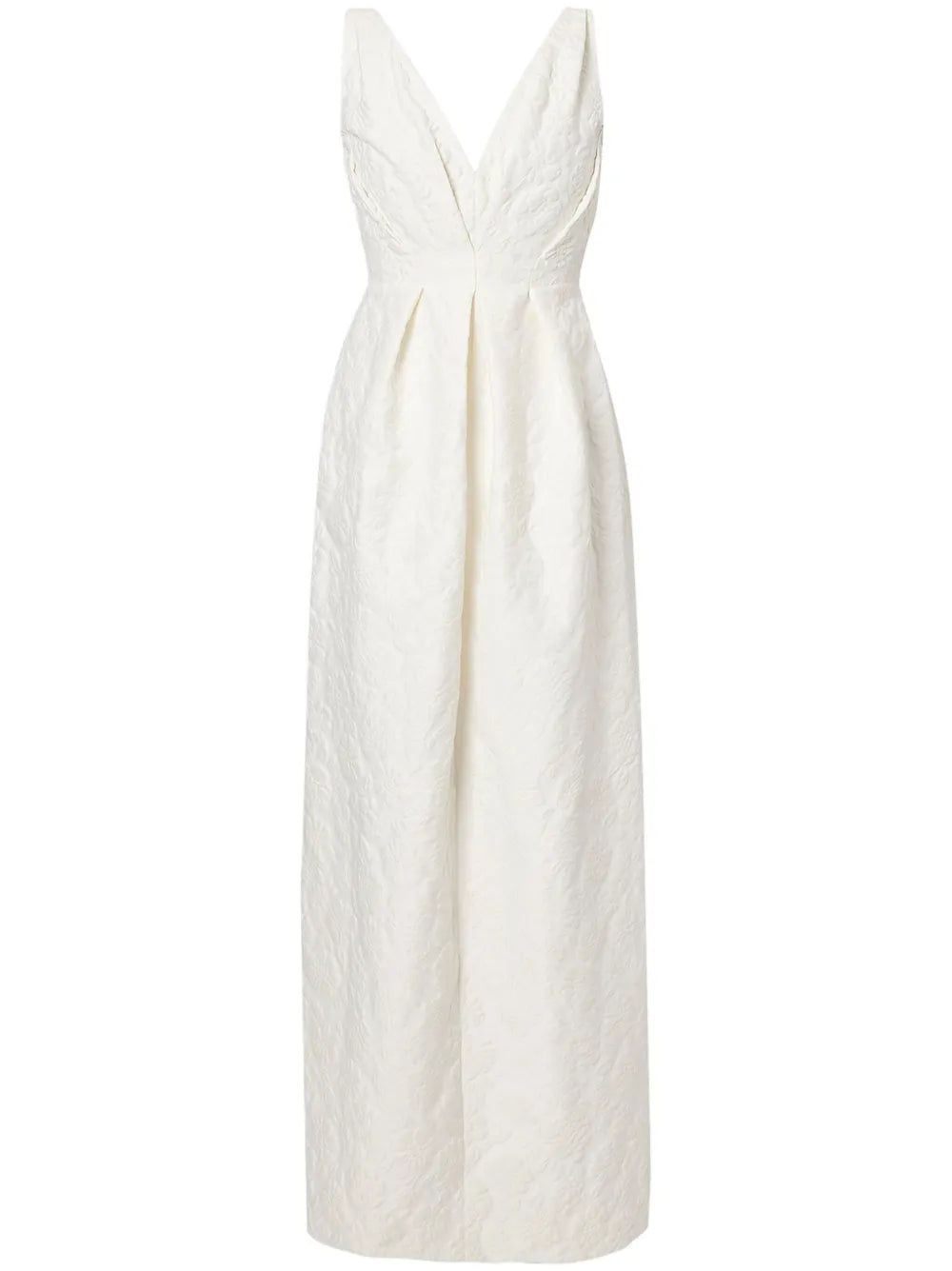 Gathered Floral-Matelassé Gown