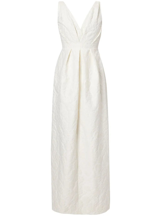 Gathered Floral-Matelassé Gown