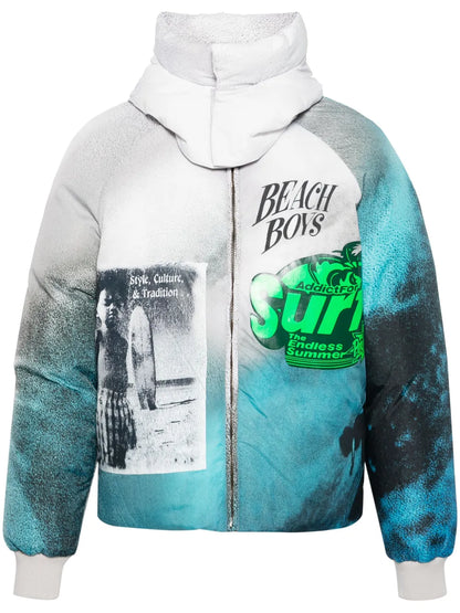 Graphic-Print Hooded Puffer Jacket
