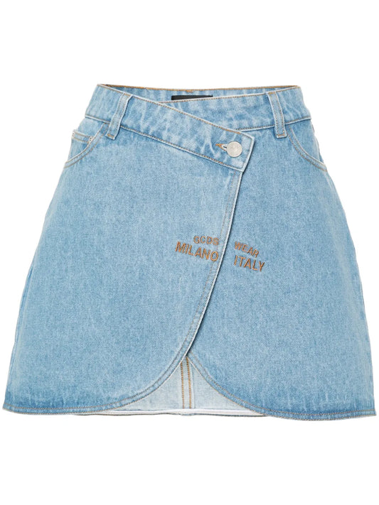 Logo-Embroidered Mini Denim Skirt