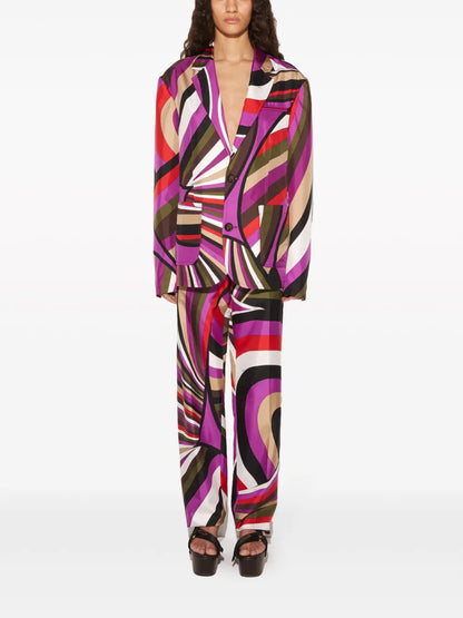 Abstract-Print Silk Trousers
