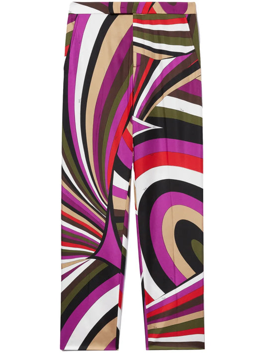 Abstract-Print Silk Trousers