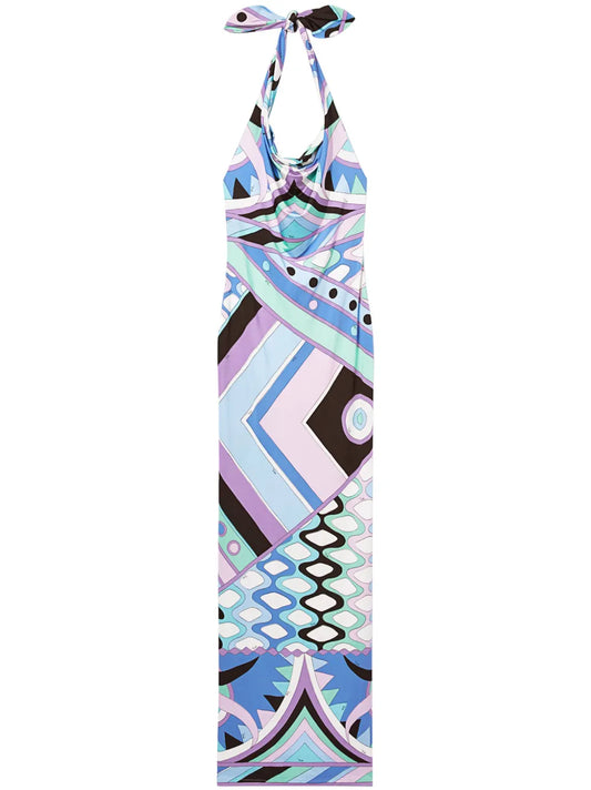Vivara-Print Satin Halterneck Maxi Dress