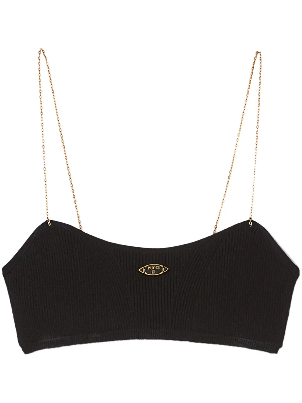 Chain-Strap Ribbed Bandeau Top