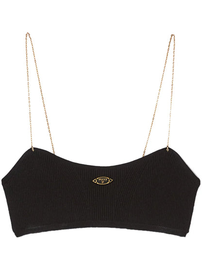 Chain-Strap Ribbed Bandeau Top