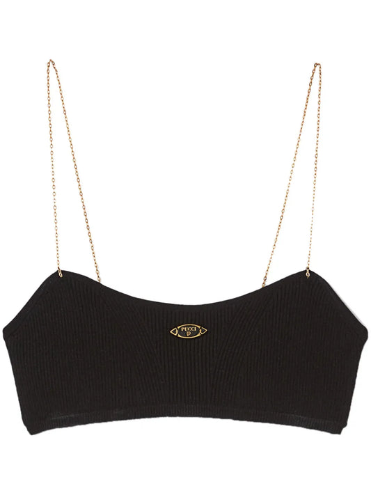 Chain-Strap Ribbed Bandeau Top