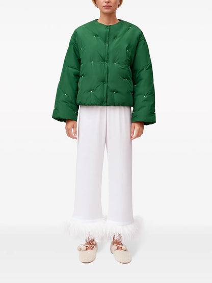 Faux Pearl-Embellished Bomber Jacket