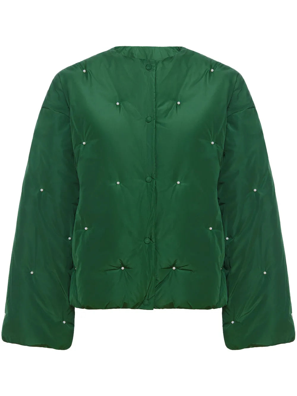 Faux Pearl-Embellished Bomber Jacket