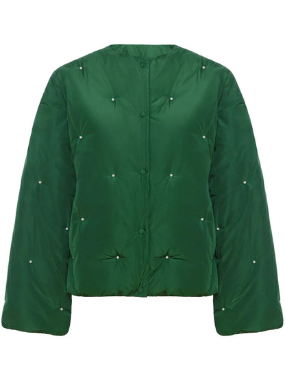 Faux Pearl-Embellished Bomber Jacket