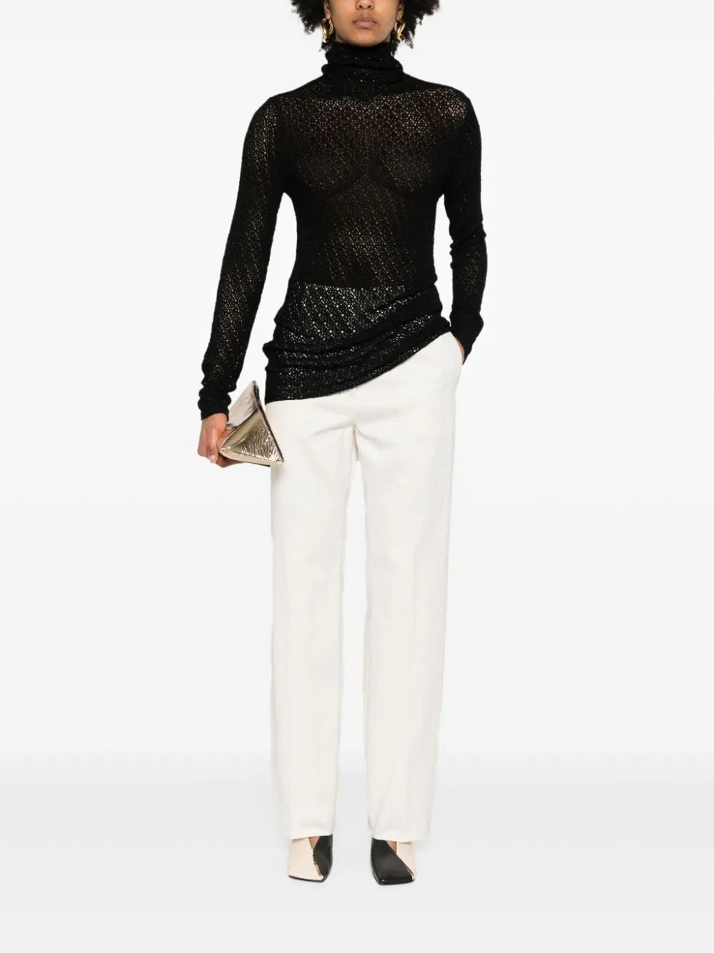 High-Neck Crochet-Knit Jumper