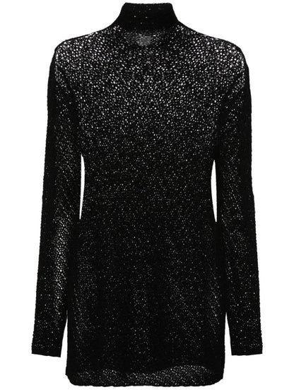 High-Neck Crochet-Knit Jumper