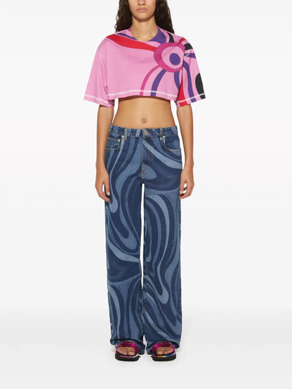 Marmo-Print Cotton Crop Top