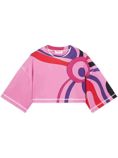 Marmo-Print Cotton Crop Top