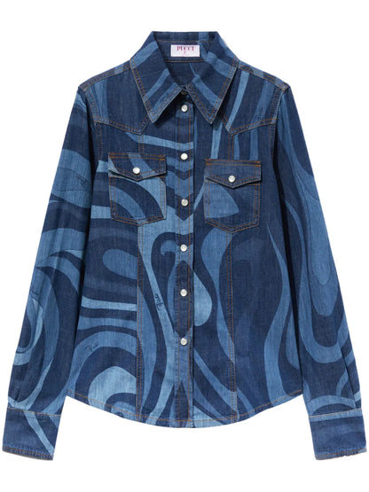 Marmo-Print Denim Shirt