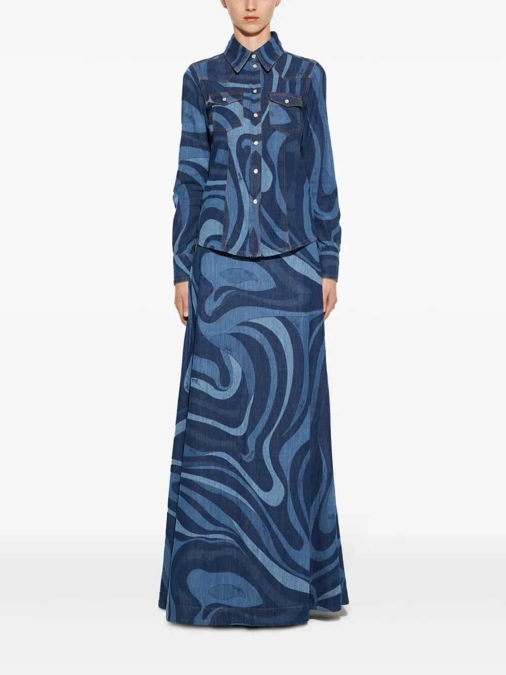 Marmo-Print Denim Shirt