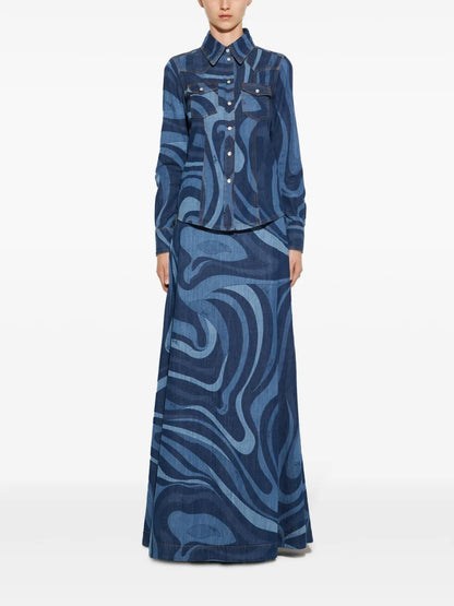 Marmo-Print Denim Shirt