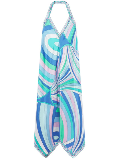 Iride-Print Halterneck Silk Dress