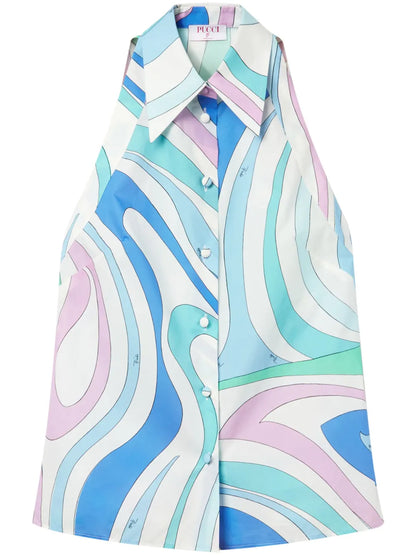 Marmo-Print Sleeveless Shirt