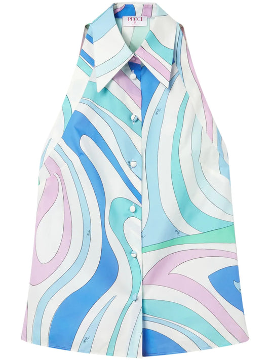 Marmo-Print Sleeveless Shirt