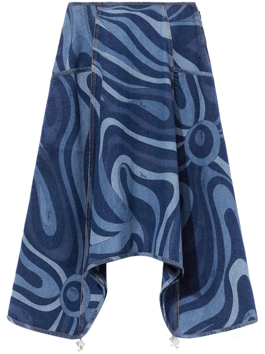 Marmo-Print Denim Skirt