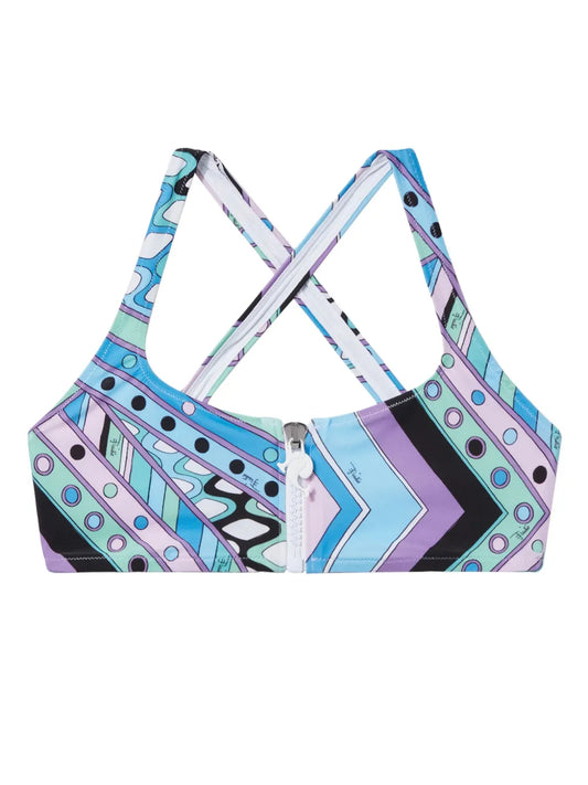 Vivara-Print Zip-Up Bikini Top