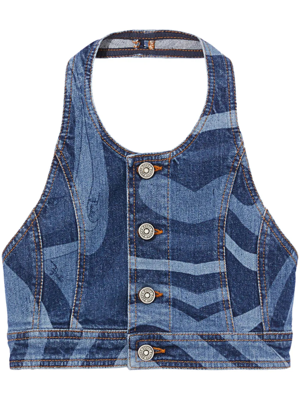 Marmo-Print Denim Crop Top